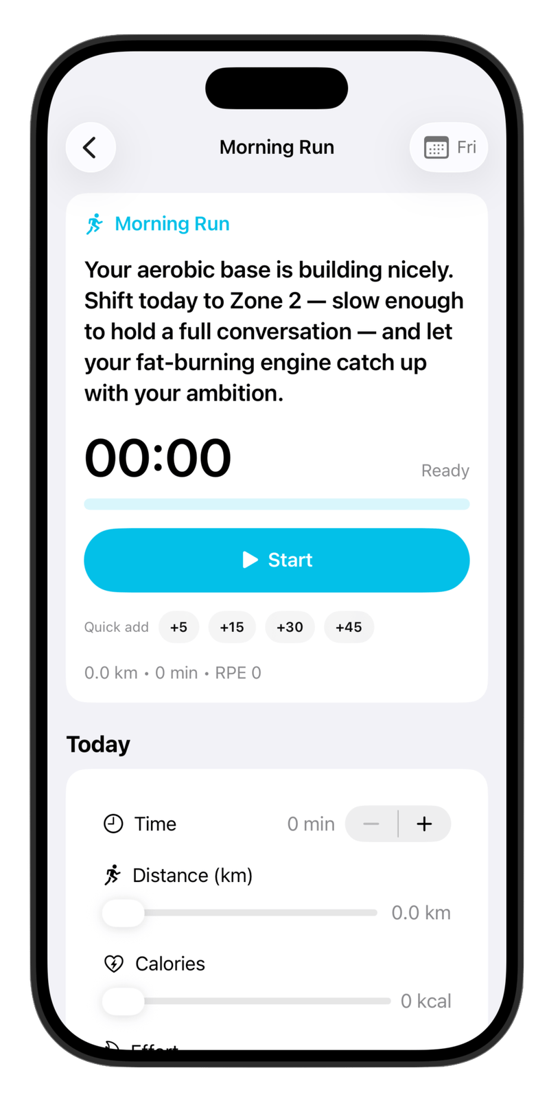 HobbyIt running habit screen with timer and quick-add controls